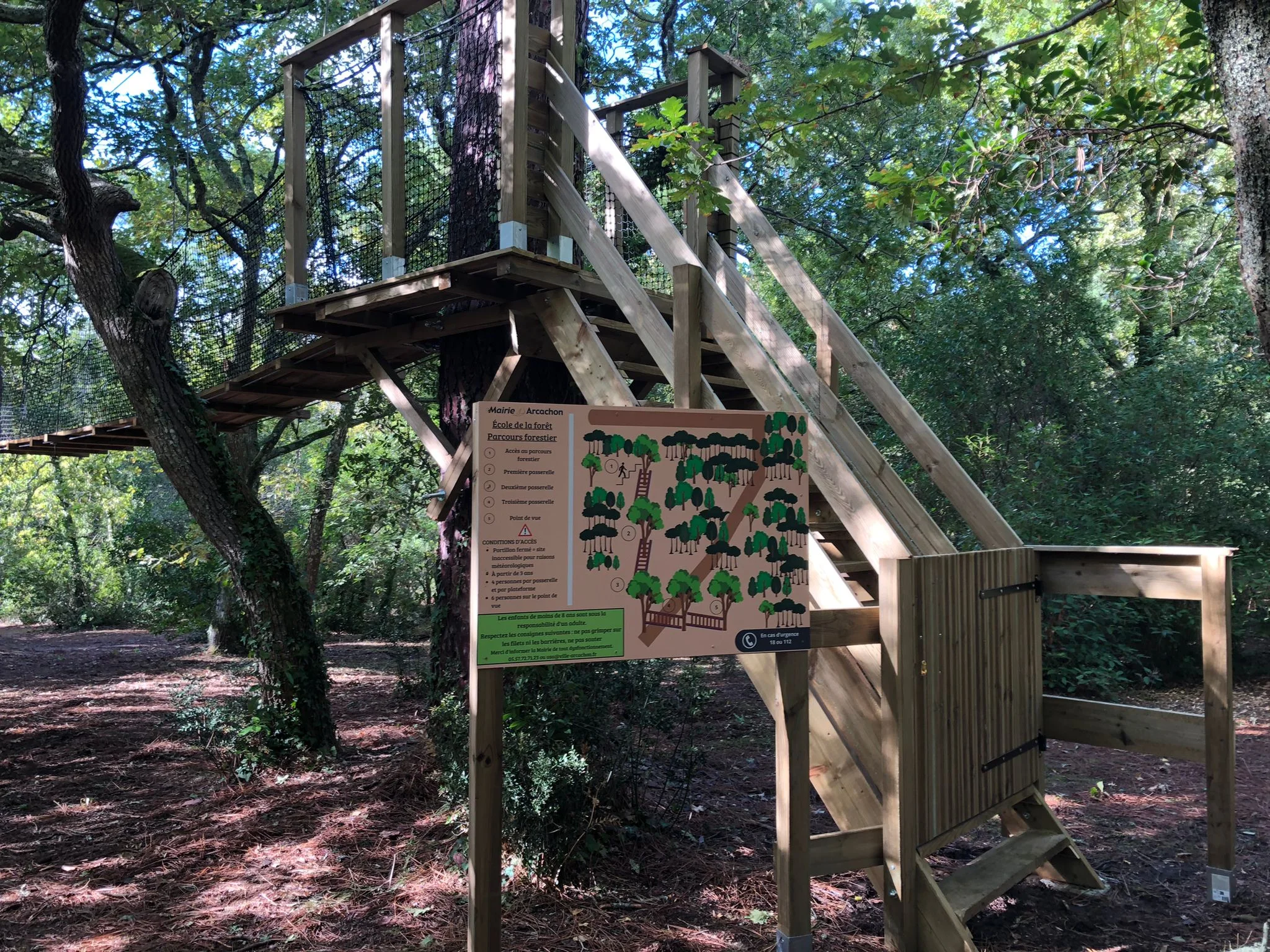 Escalier d'accès en bois, parcours canopée Arcachon